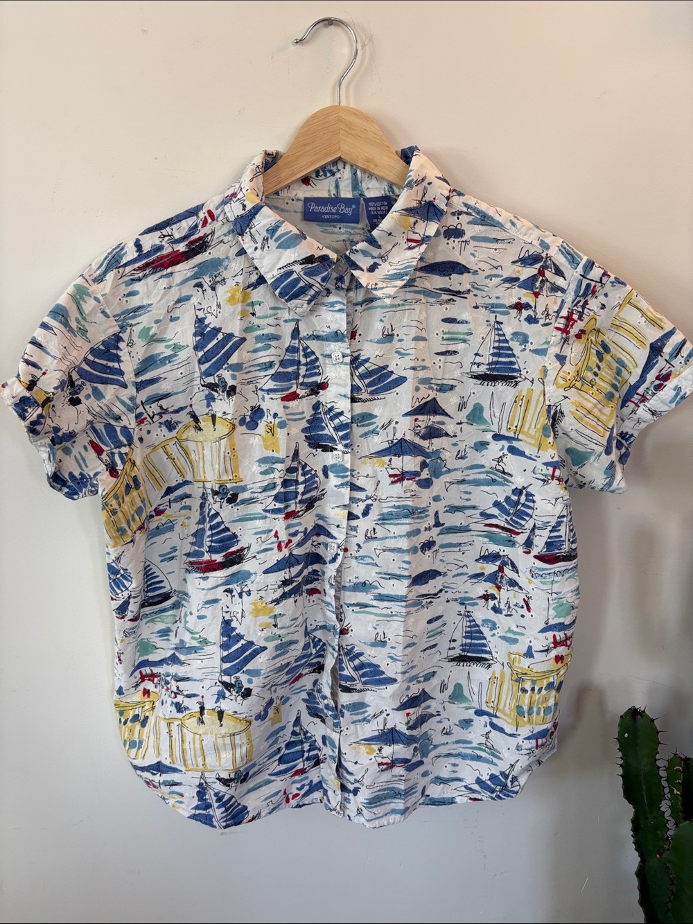 Nautical Print Short-Sleeve Shirt - White/Blue/Yellow
